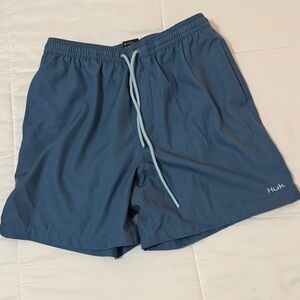 Huk Slate Blue Swim Trunks with Light Blue Drawcord